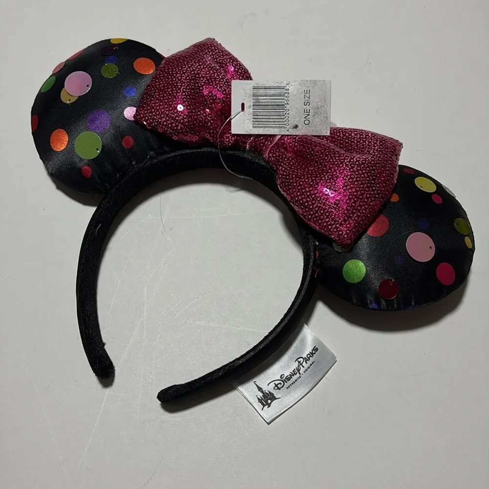 NWT Disney Parks Exclusive Sequin Polka Dot Pink Bow Minnie Mouse Ears Headband